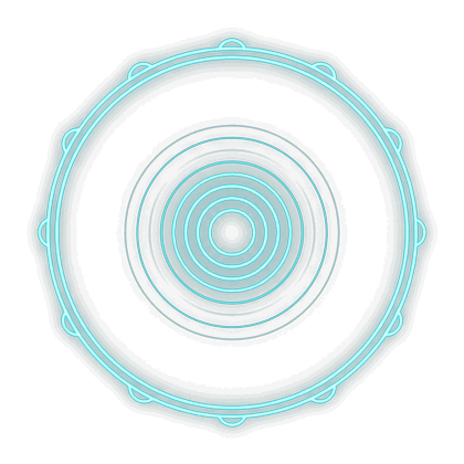 A frame drum radiating concentric shockwave rings of light.